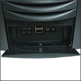 The front Firewire, USB and audio ports are mounted on a quality mini-PCB towards the base of the front of the case.