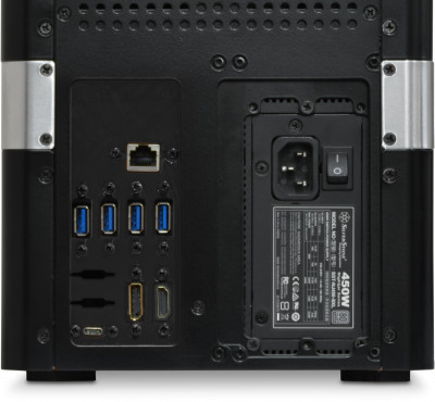 Rear image shows available motherboard/GPU ports once extended